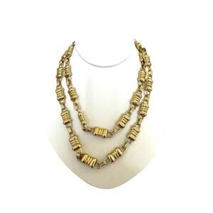 Vintage Double Strand Gold Tone Heavy Trifari Chicklet Necklace 34” Weights 165G